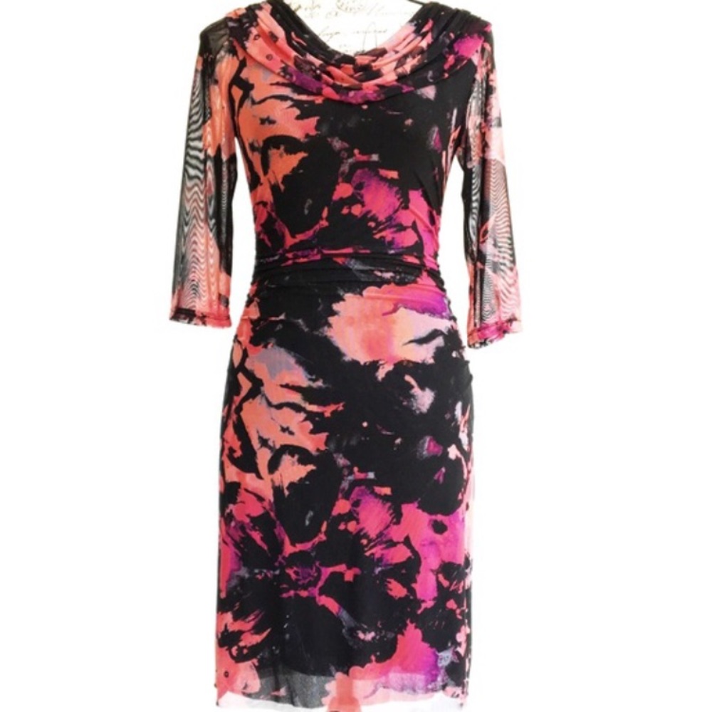 Kay Unger New York Printed Mesh Dress NWT
